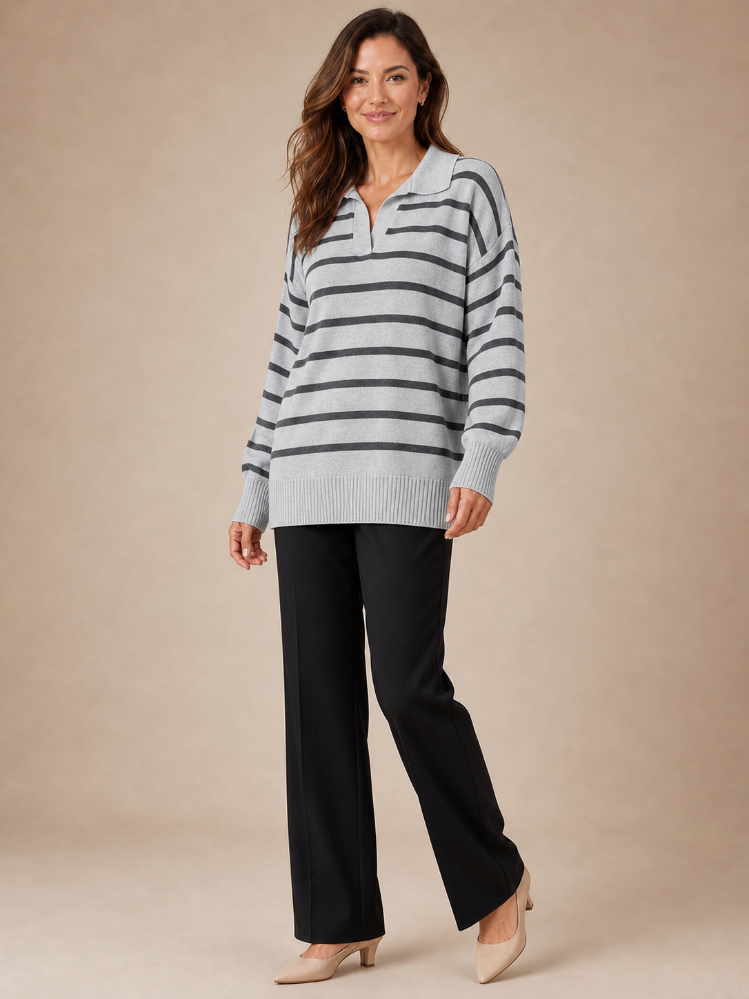 Women's grey and charcoal striped knit top