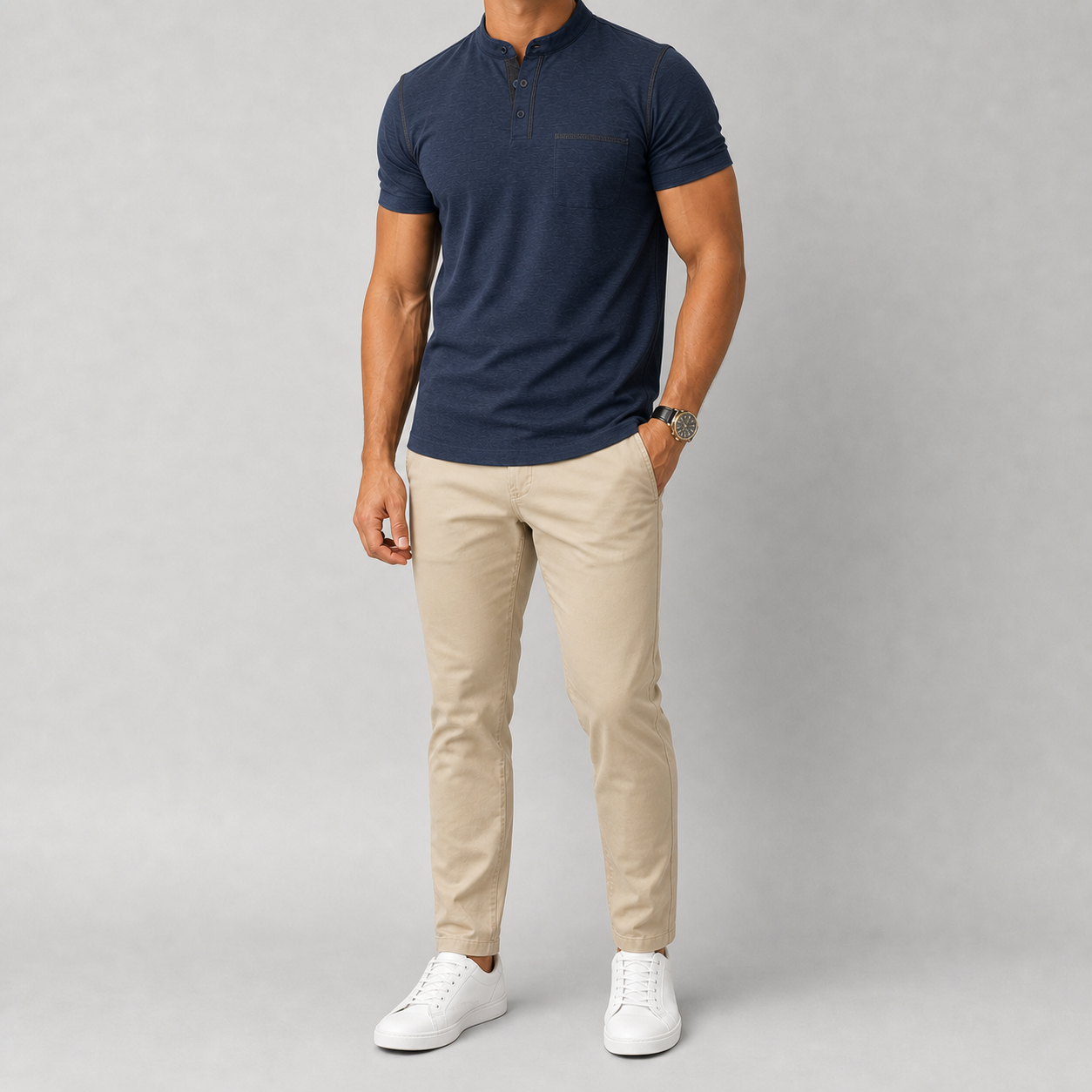 Men's deep navy short sleeve Henley shirt