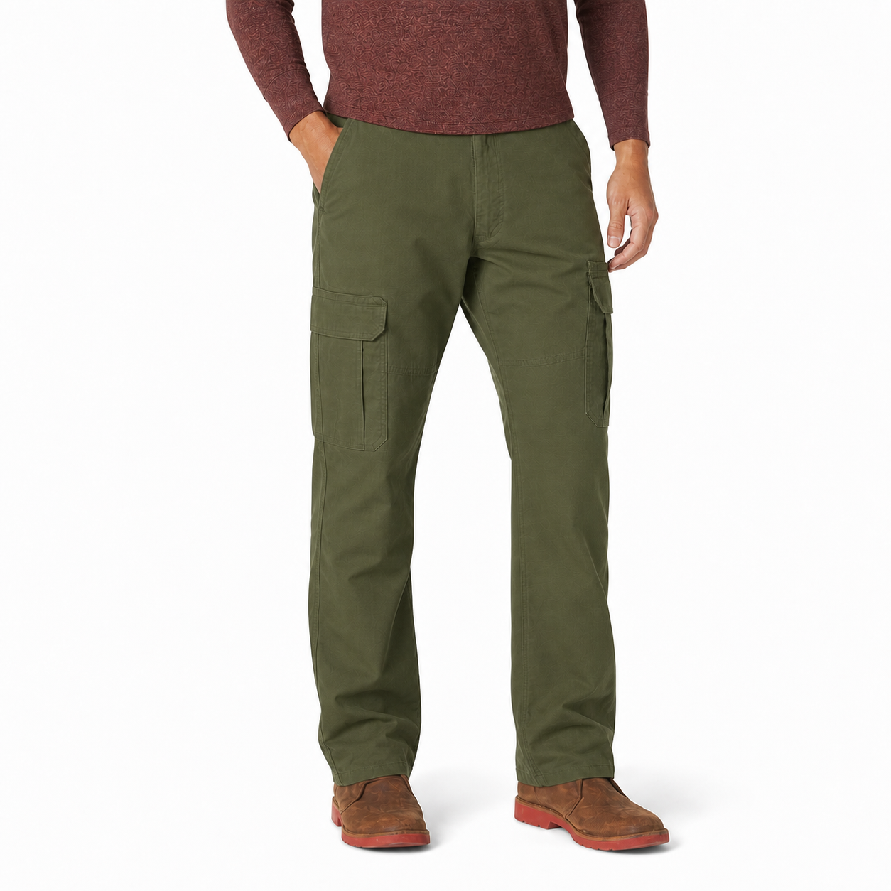 Olive drab men's relaxed straight cargo pants