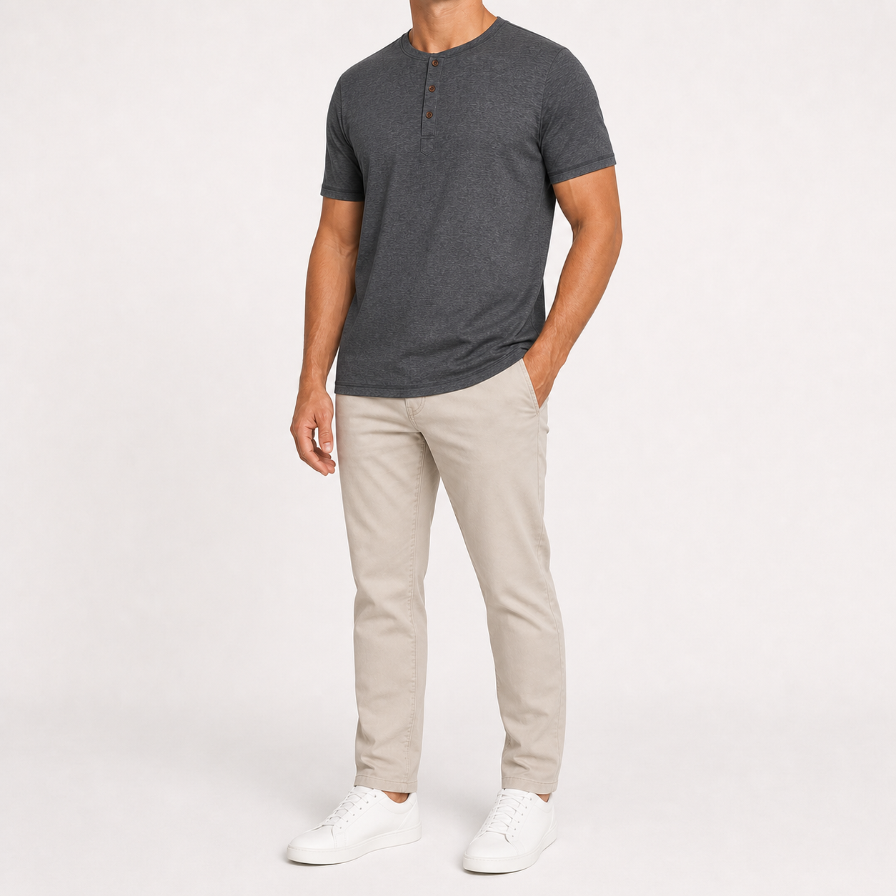 Men's charcoal gray heathered short-sleeve Henley