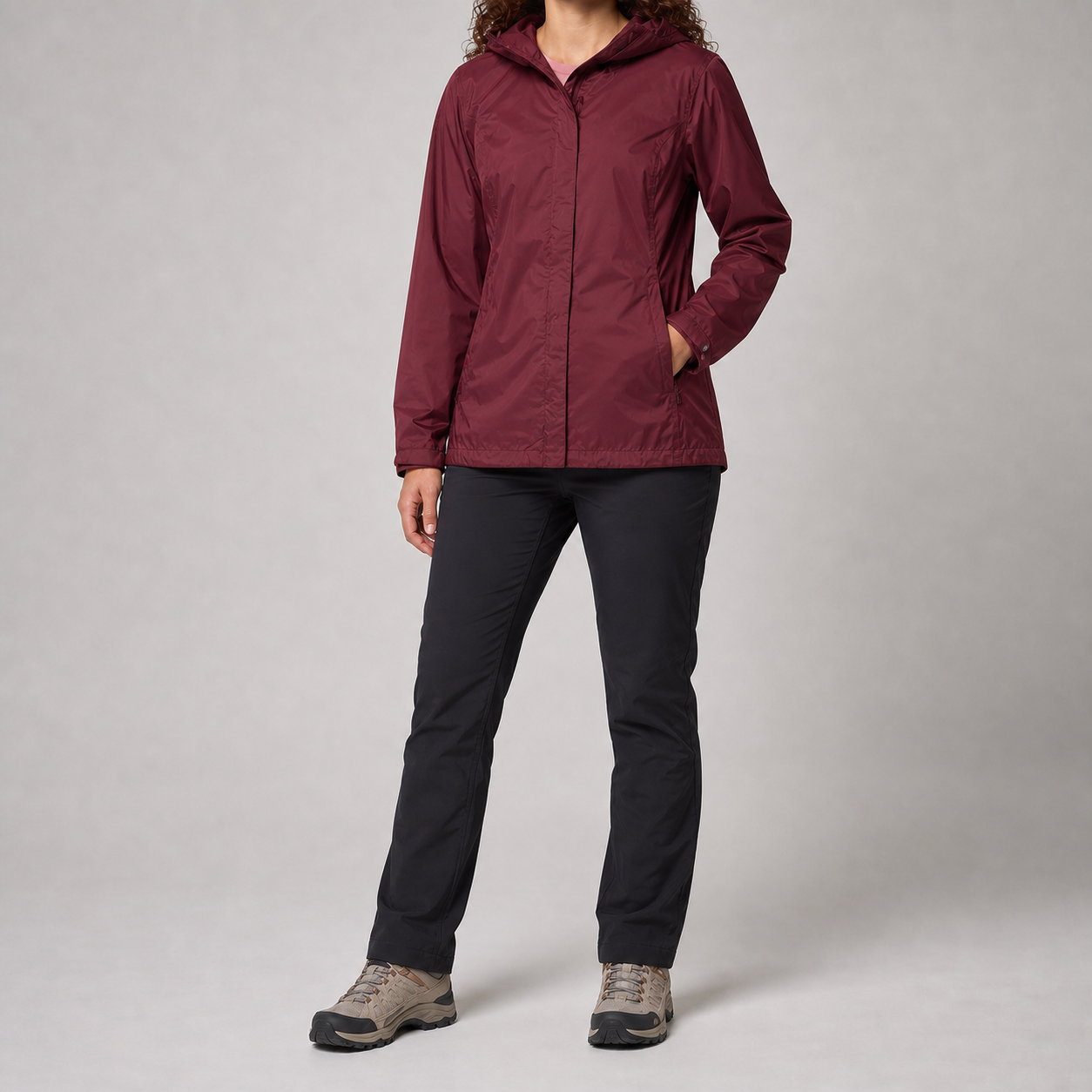 Burgundy lightweight hooded shell jacket
