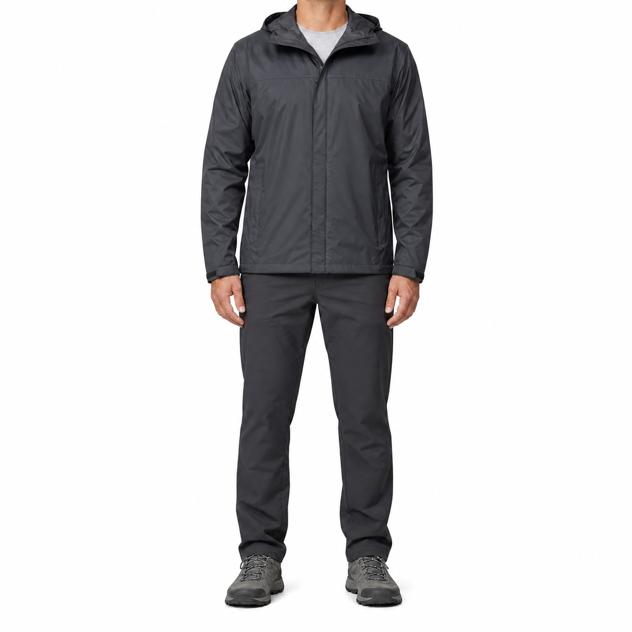 Charcoal gray men's lightweight hooded shell jacket