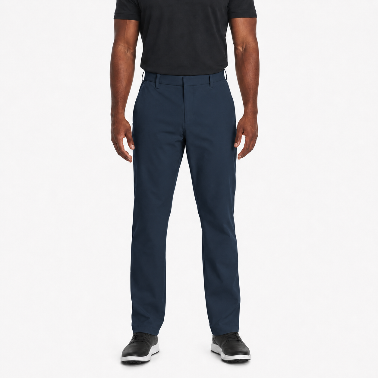 Deep navy men's flat-front straight-leg pants