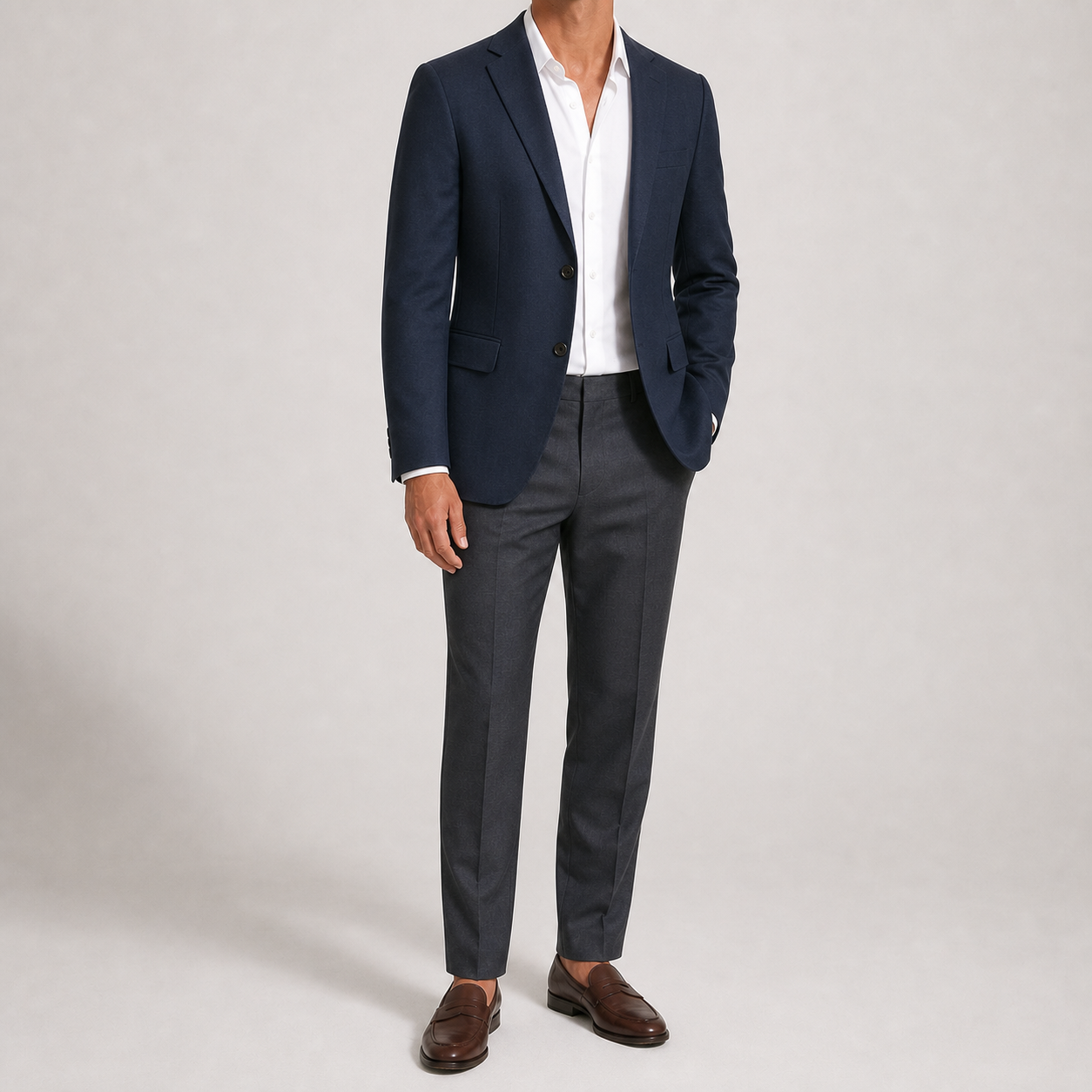 Deep navy men's two-button tailored blazer