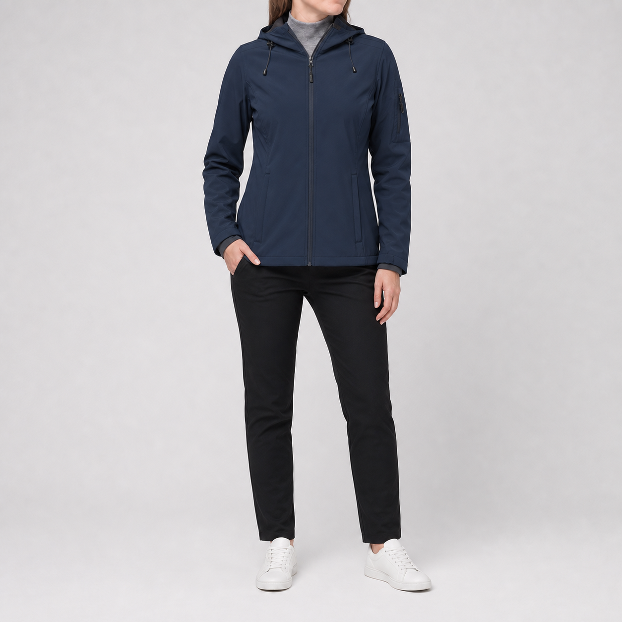 Deep navy women's lightweight hooded full-zip rain jacket