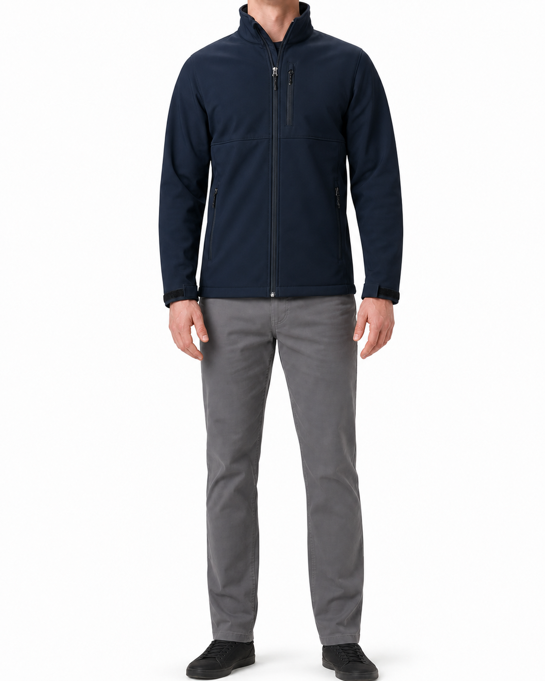 Deep navy men's stand-collar zip jacket