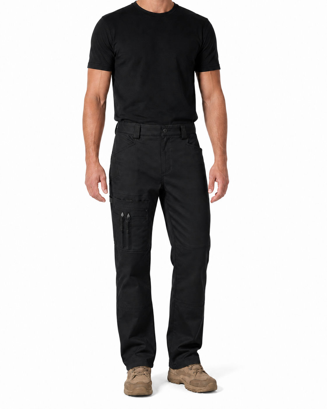 Black men's tool-pocket work pants