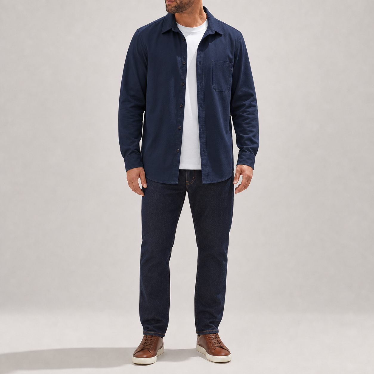 Navy blue men's single-pocket long-sleeve overshirt