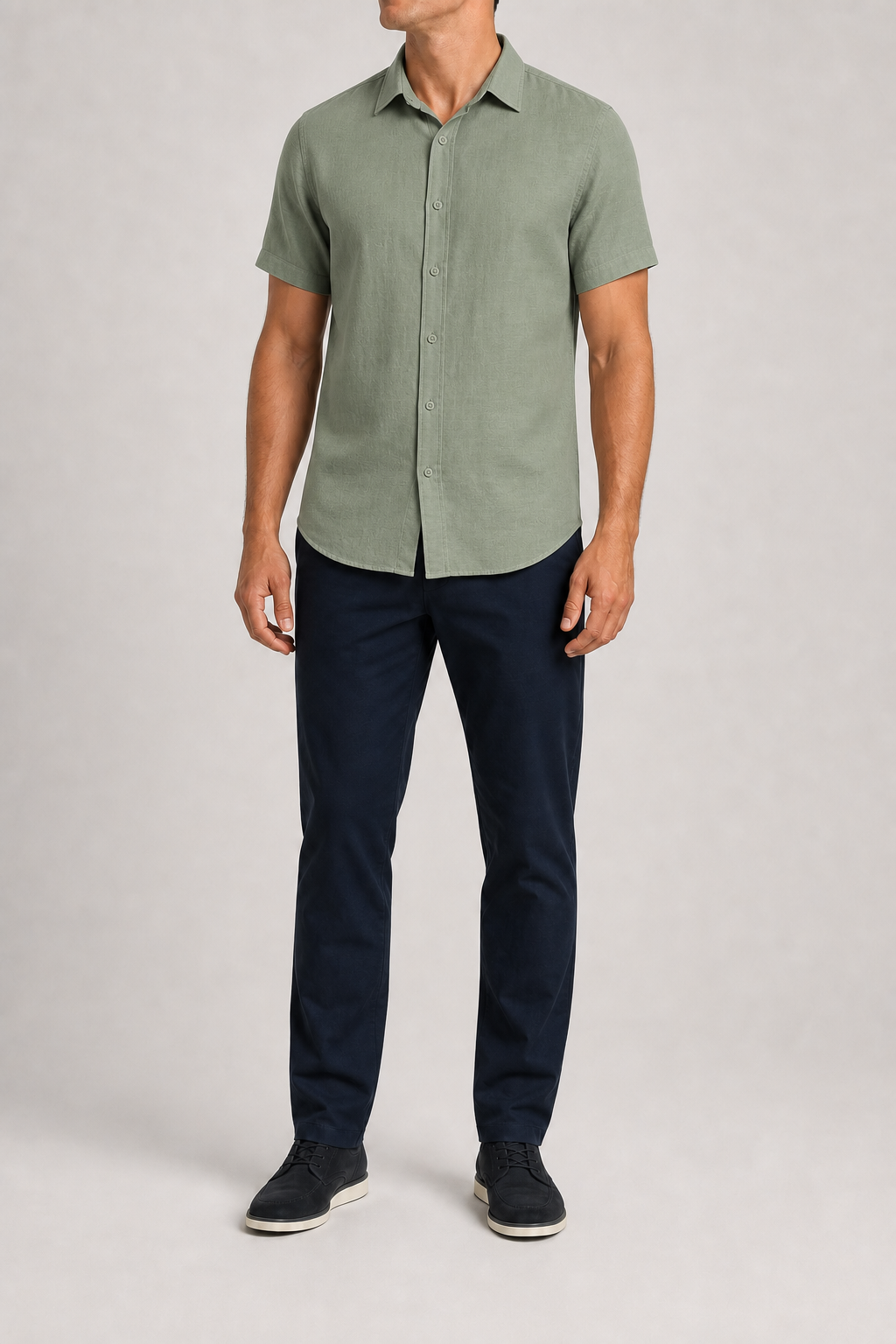 Men's sage green short-sleeve linen-viscose shirt