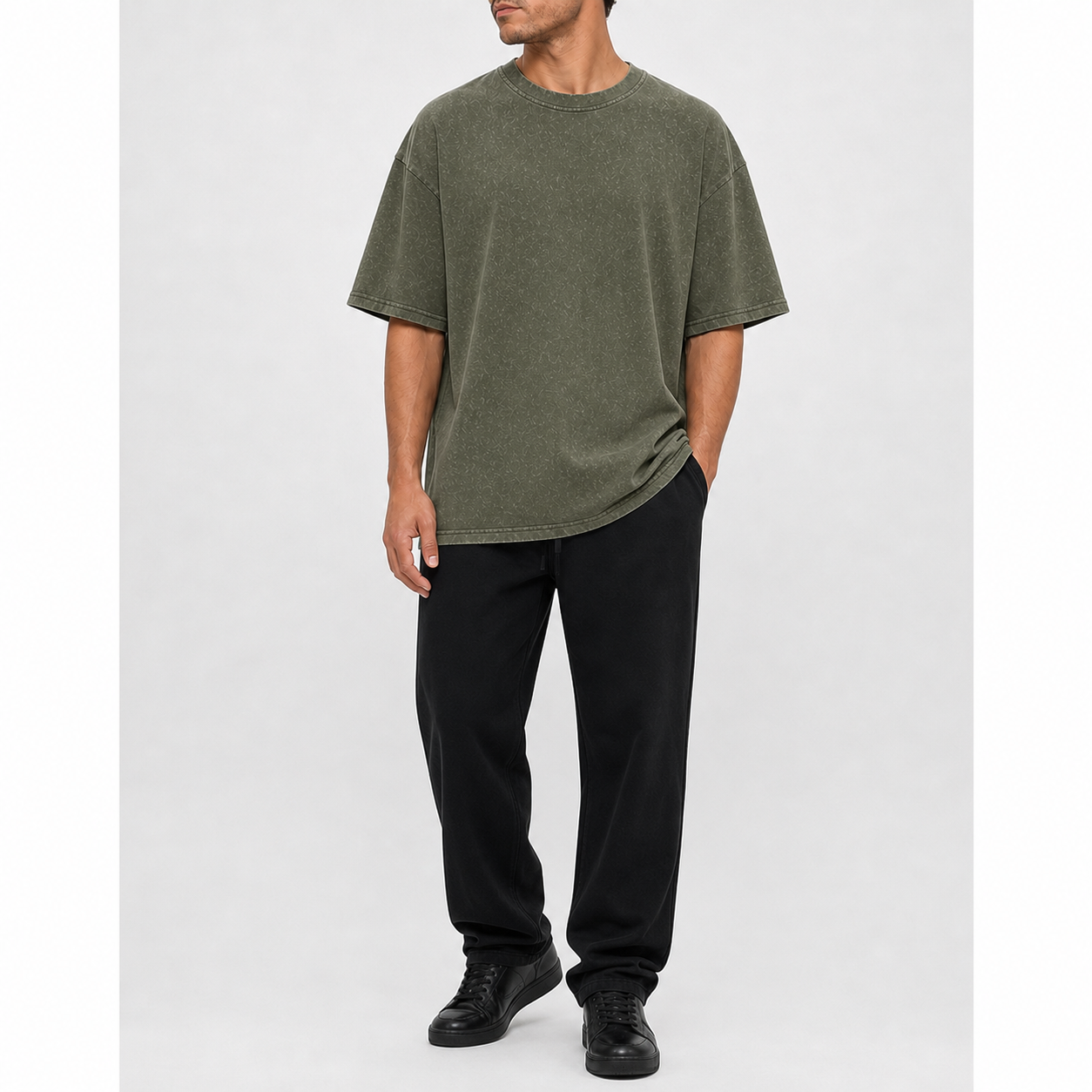 Faded olive men's oversized short-sleeve T-shirt