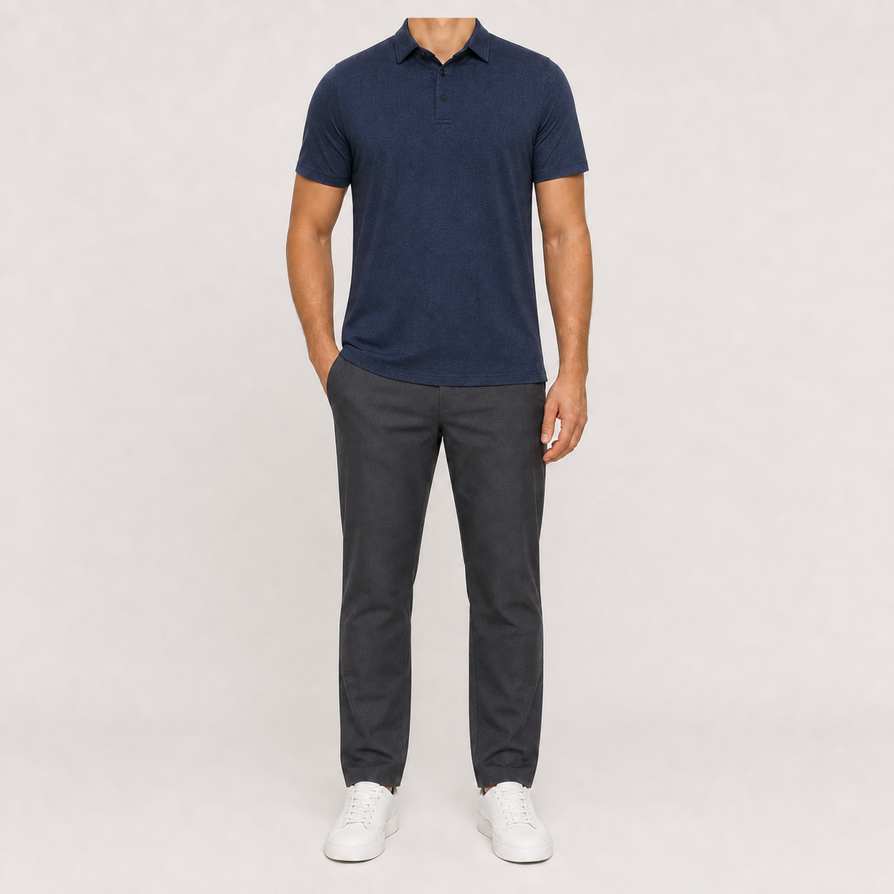 Navy blue men's heather-texture polo