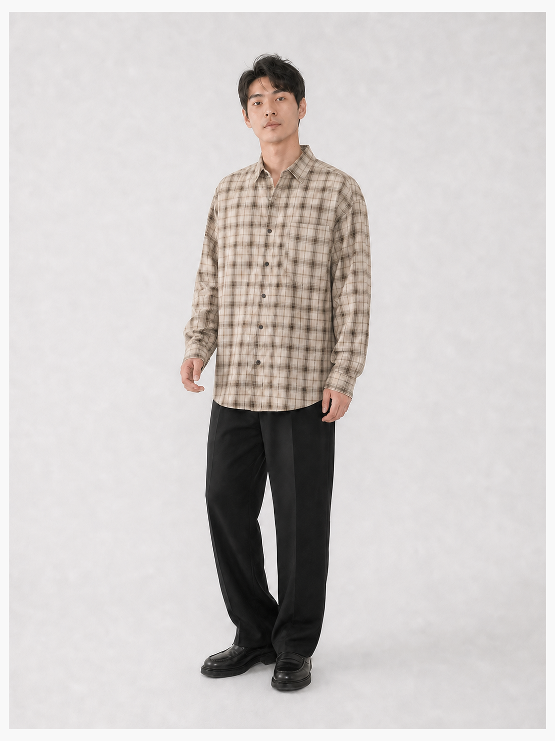 Men's warm sand relaxed plaid shirt