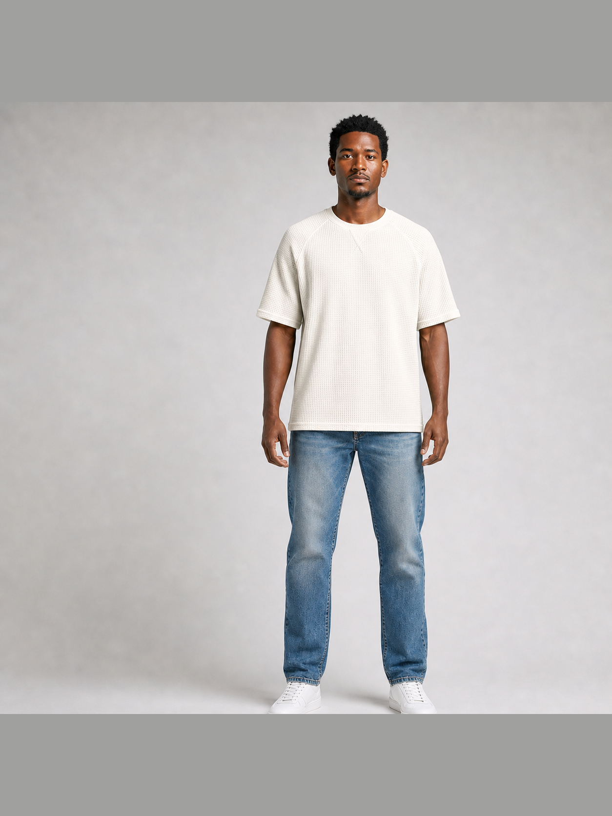 Men's waffle raglan T-shirt in warm ivory