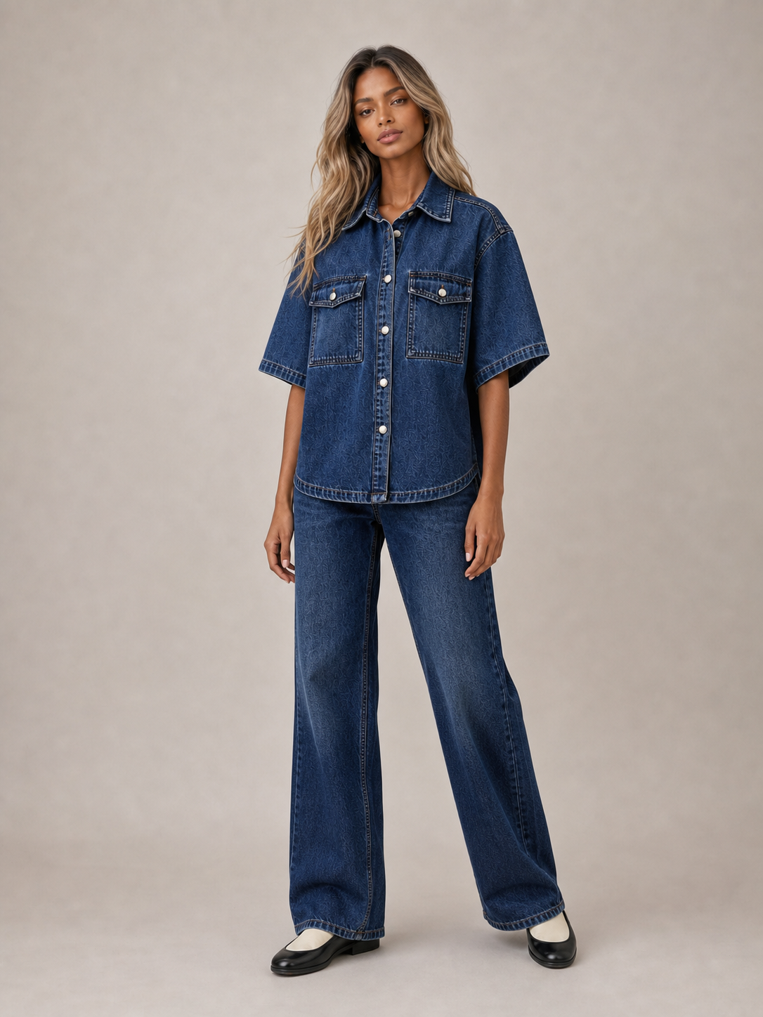 Women's dark indigo wash denim set