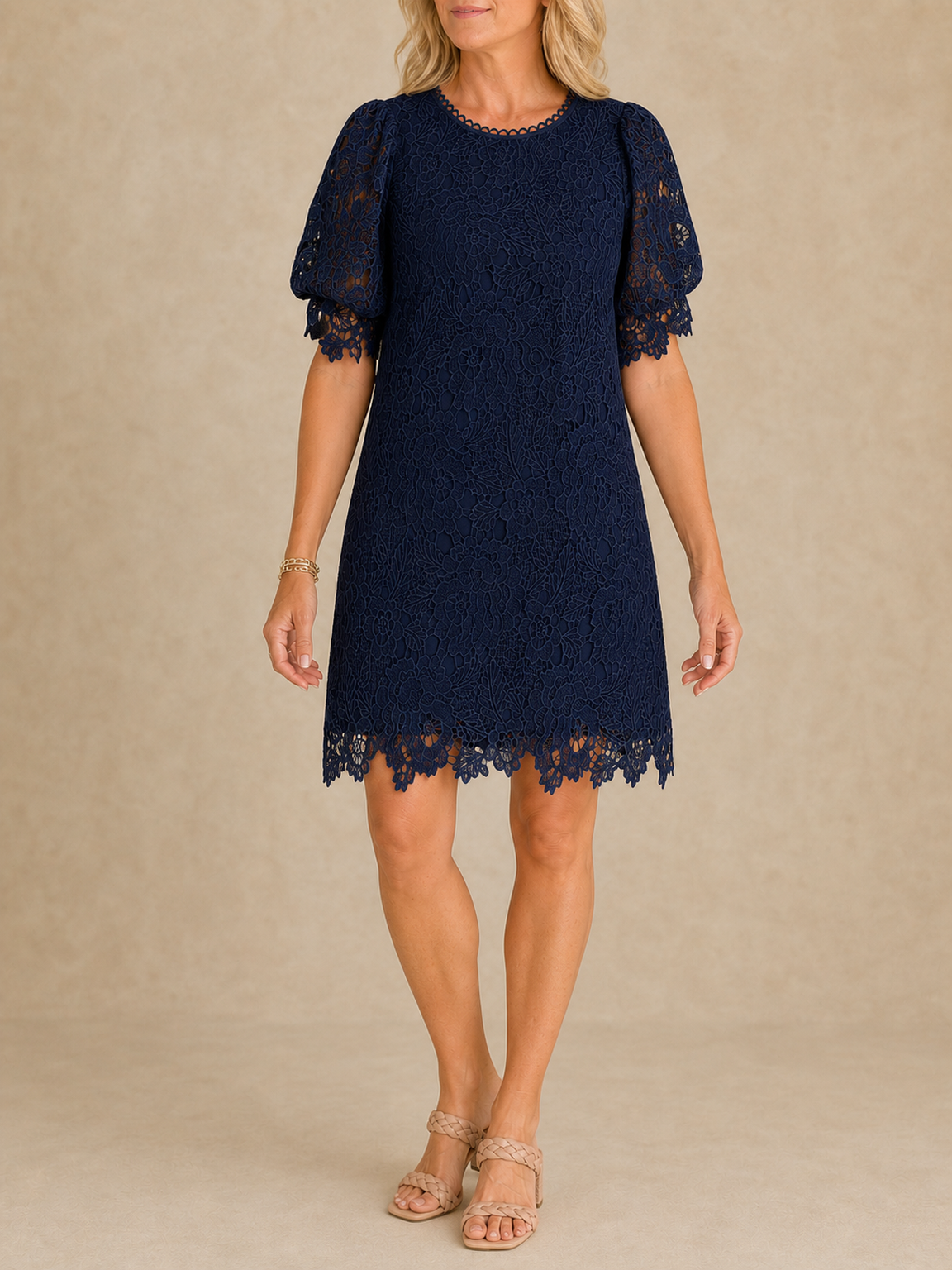 Women's deep navy floral lace shift dress