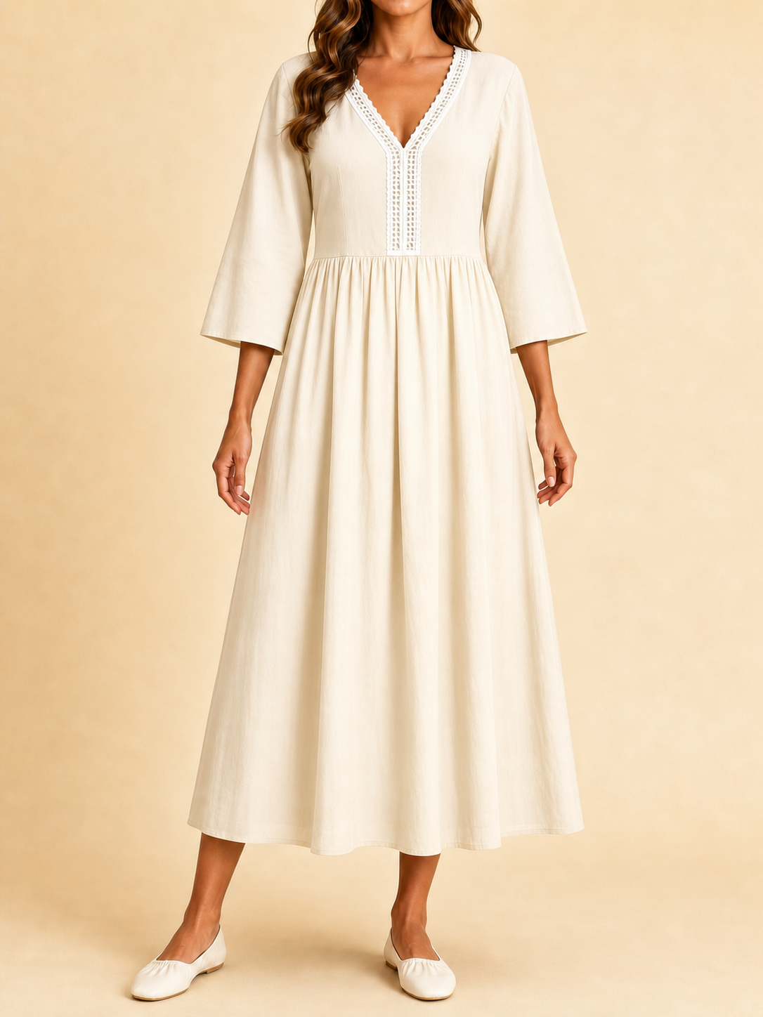 Women's contrast-lace dress in ivory cream