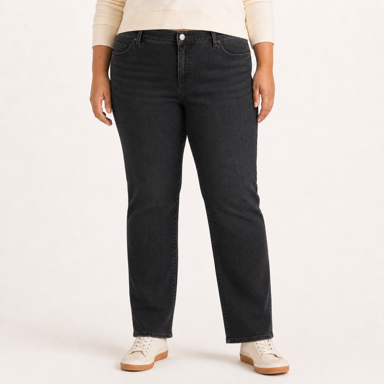 Women's black-wash plus-size straight-leg jeans
