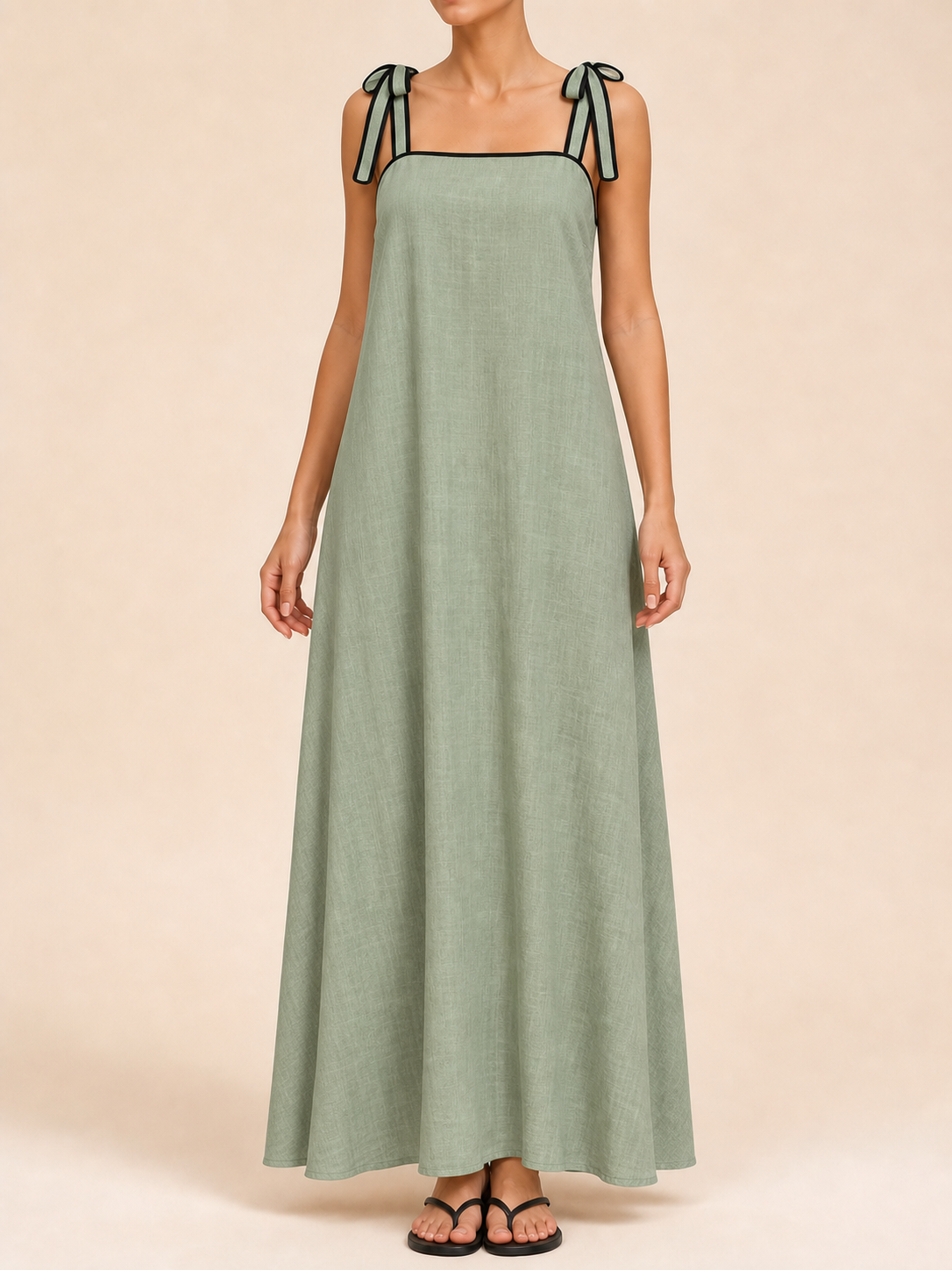 Women's tie-shoulder maxi dress in sage green