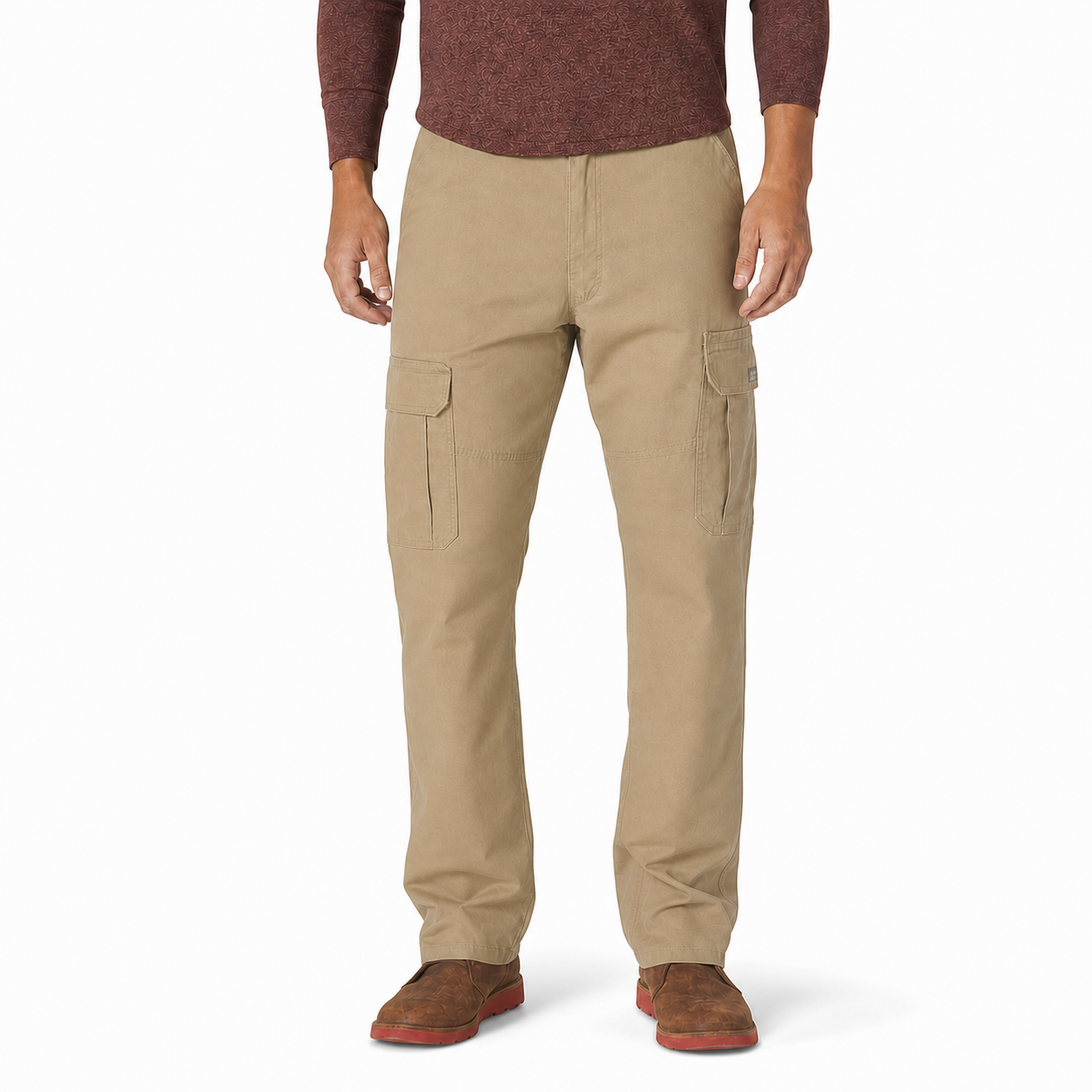 Khaki men's relaxed straight cargo pants