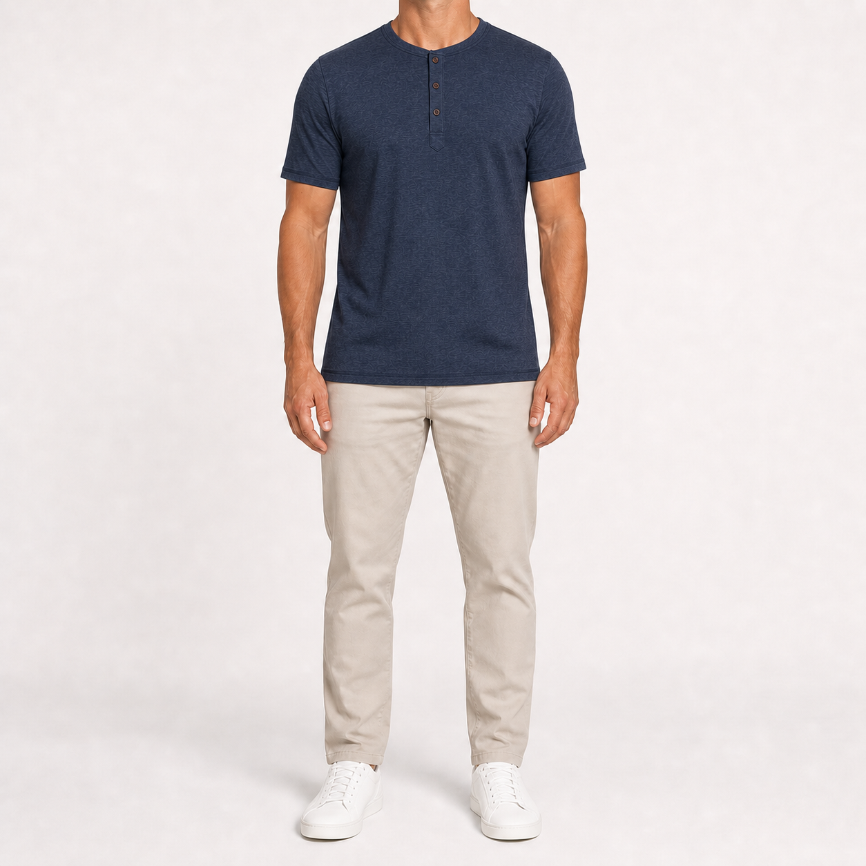 Men's deep navy heathered short-sleeve Henley