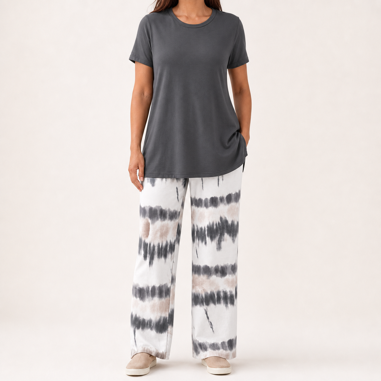 Charcoal gray women's tie dye pants lounge set