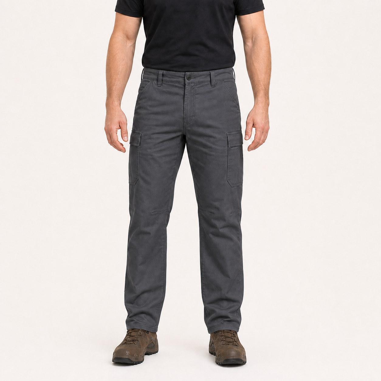 Charcoal gray men's straight leg cargo pants
