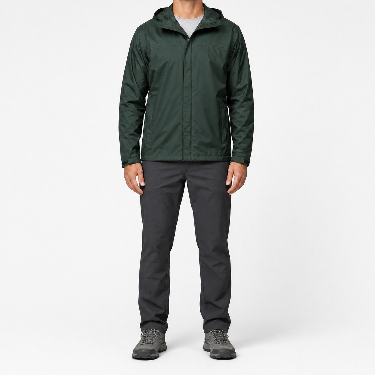 Forest green men's lightweight hooded shell jacket