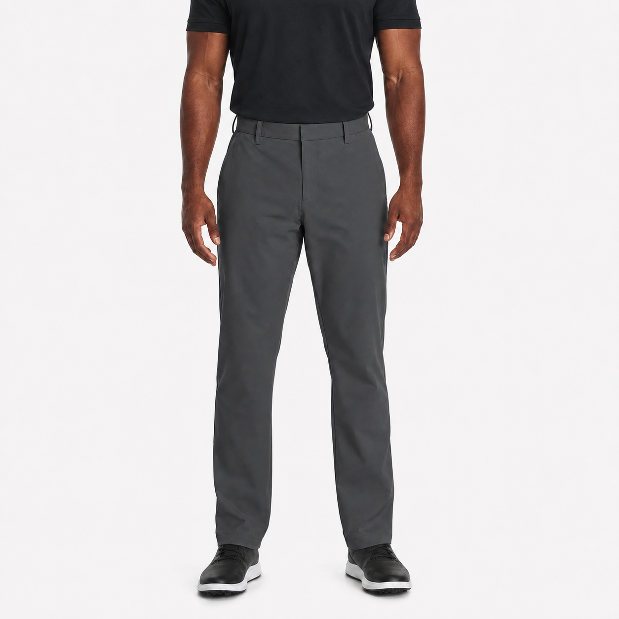 Charcoal gray men's flat-front straight-leg pants
