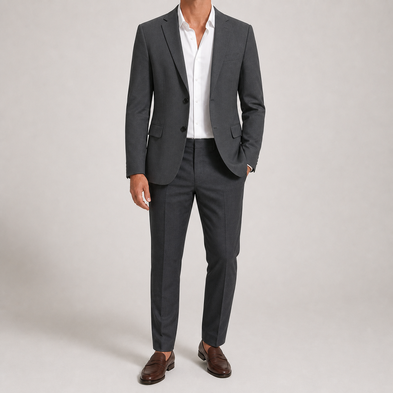 Charcoal gray men's two-button tailored blazer