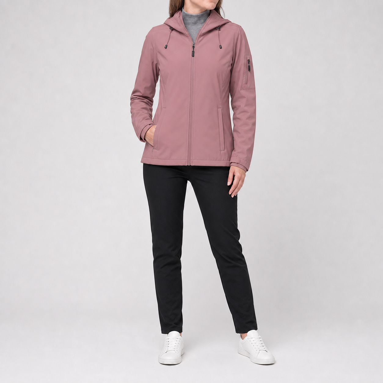 Dusty rose women's lightweight hooded full-zip rain jacket