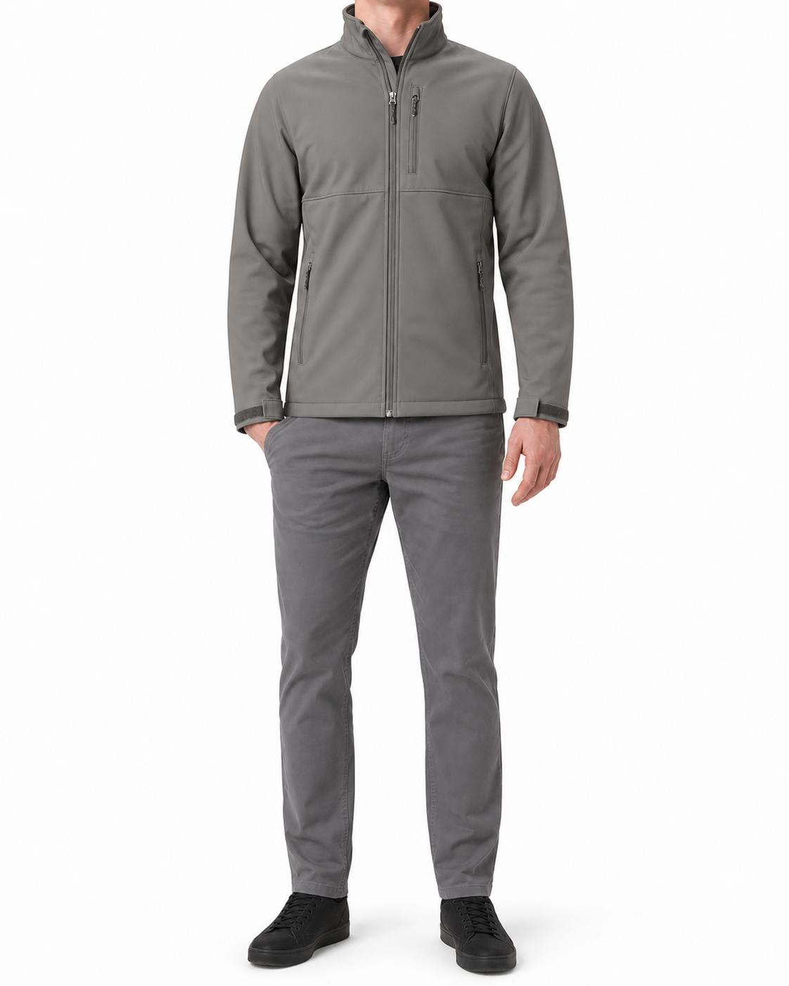 Stone gray men's stand-collar zip jacket
