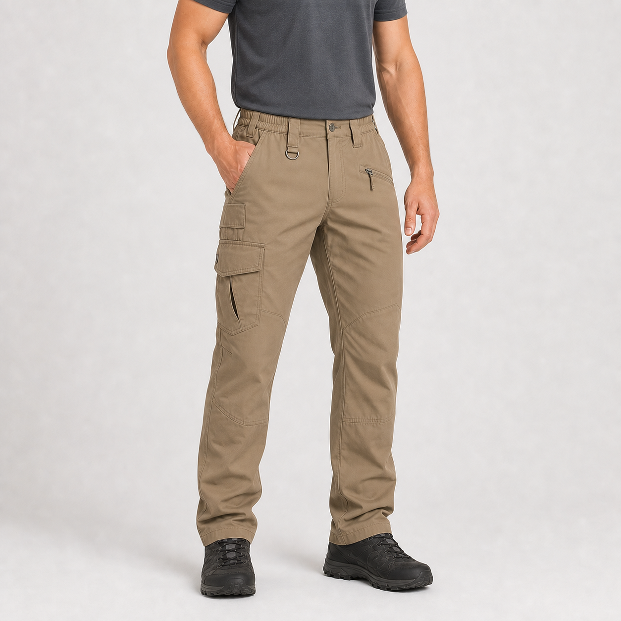 Khaki men's cargo hiking pants