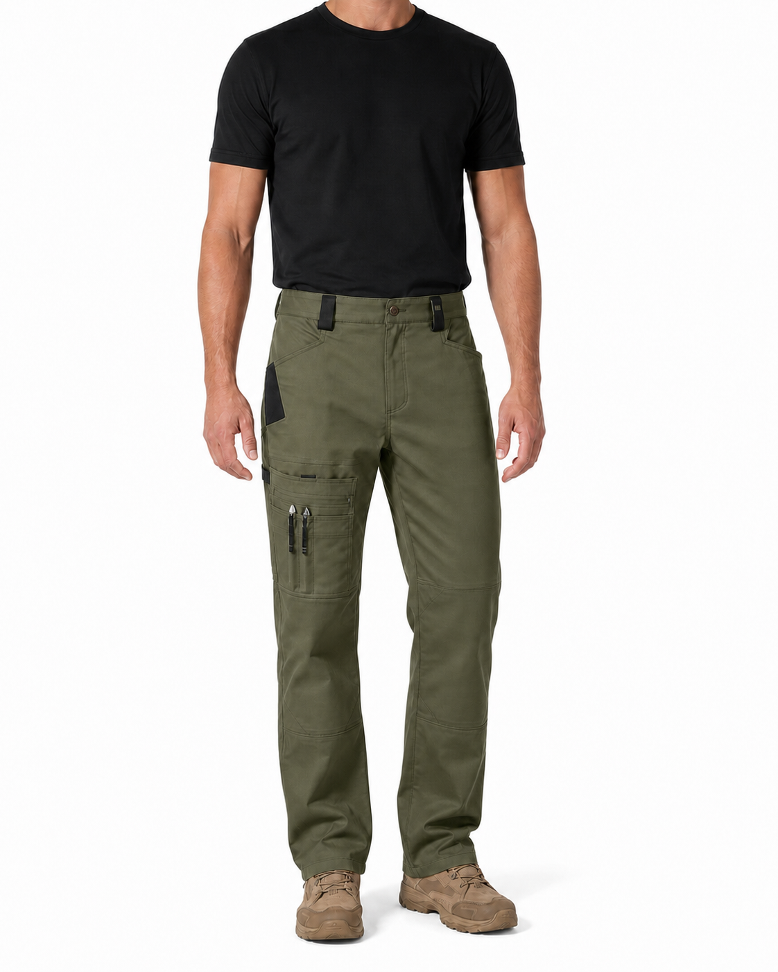 Olive green men's tool-pocket work pants