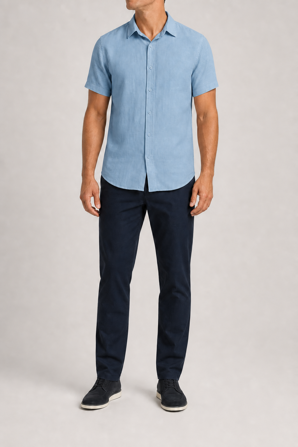 Men's sky blue short-sleeve linen-viscose shirt