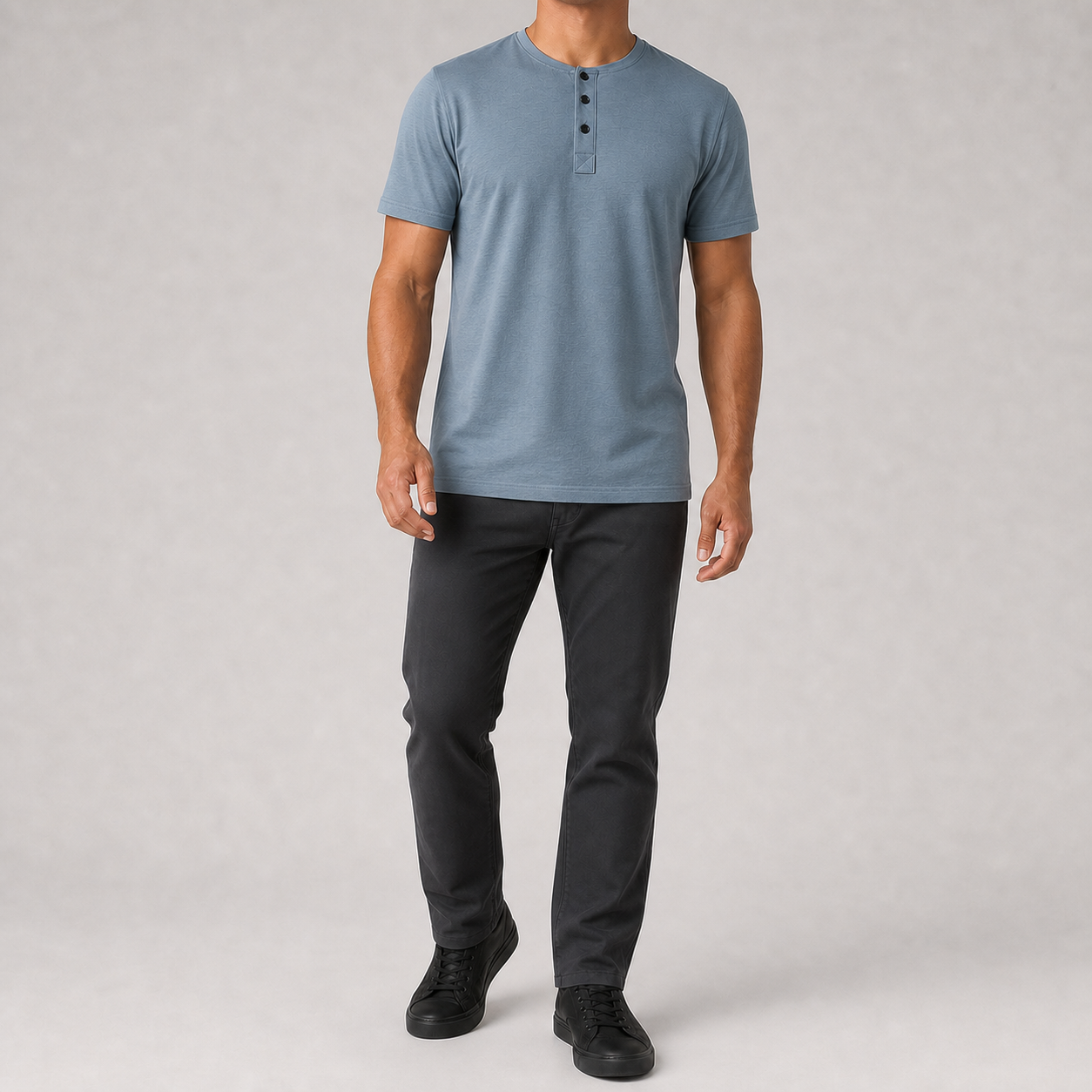 Men's dusty blue textured short sleeve Henley