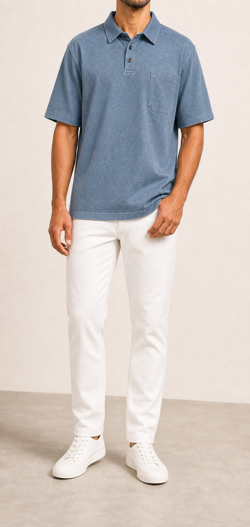 Men's washed dusty blue pocket polo