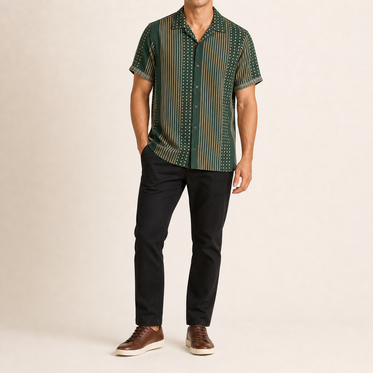 Forest green stripe short-sleeve shirt