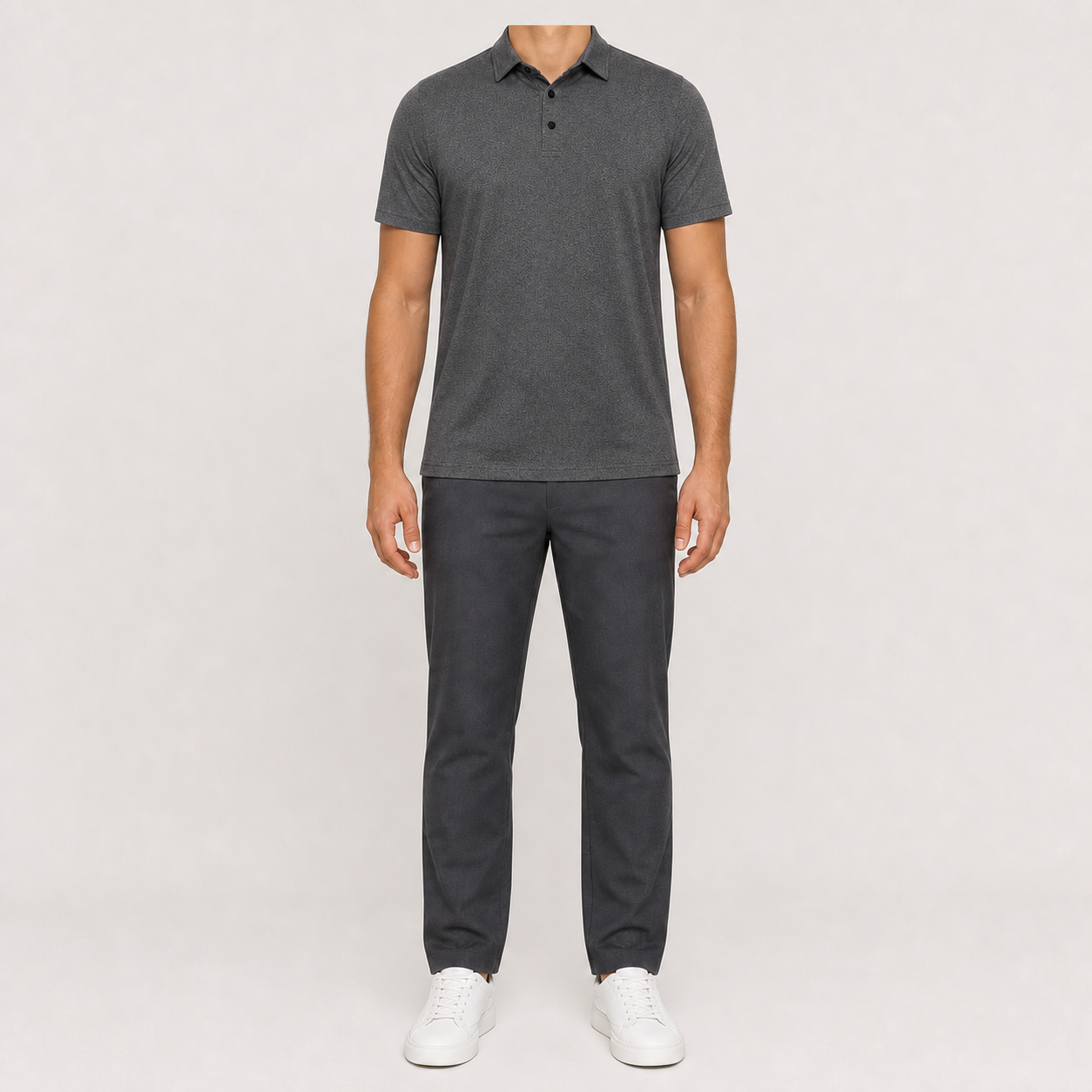 Charcoal gray men's heather-texture polo