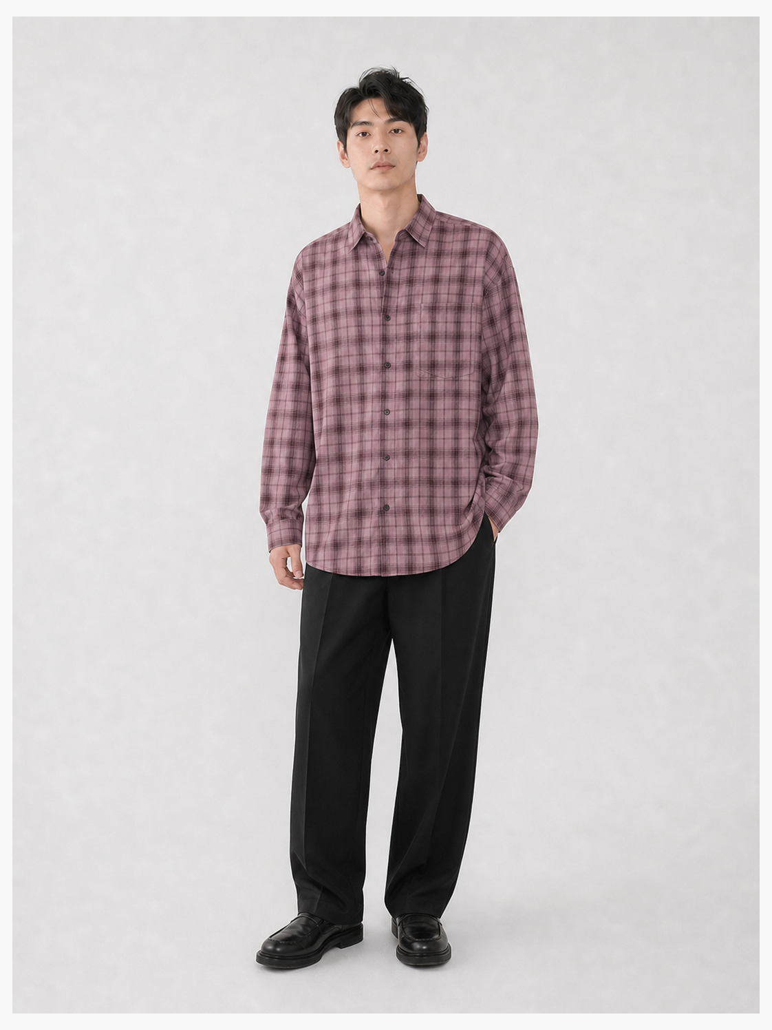 Men's dusty rose relaxed plaid shirt