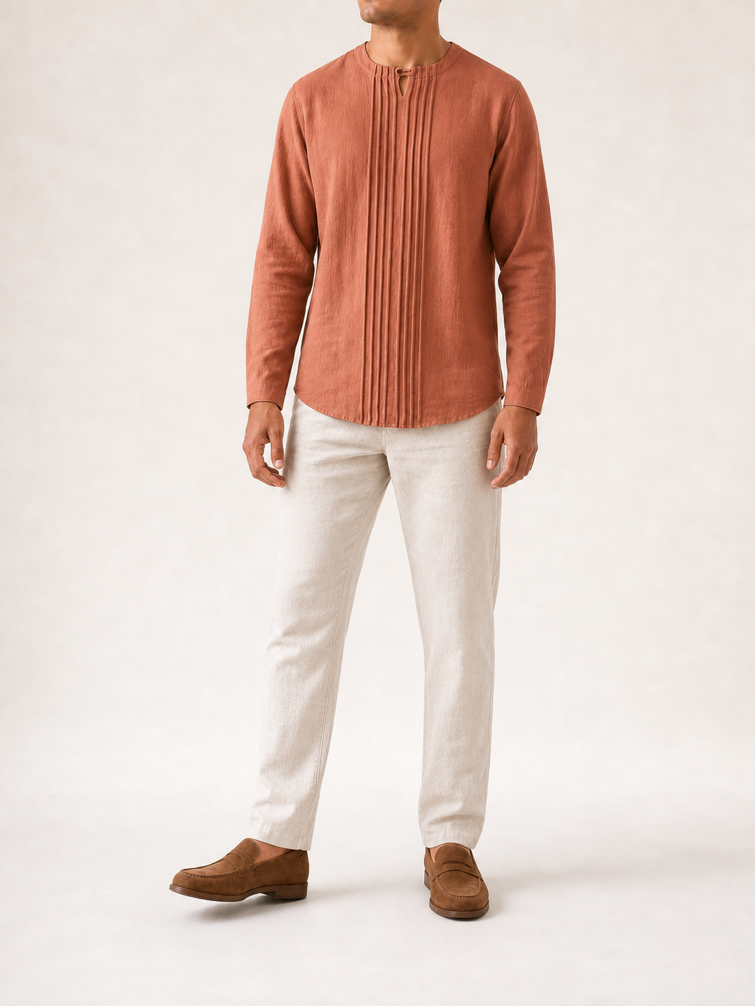 Men's terracotta pintuck keyhole shirt
