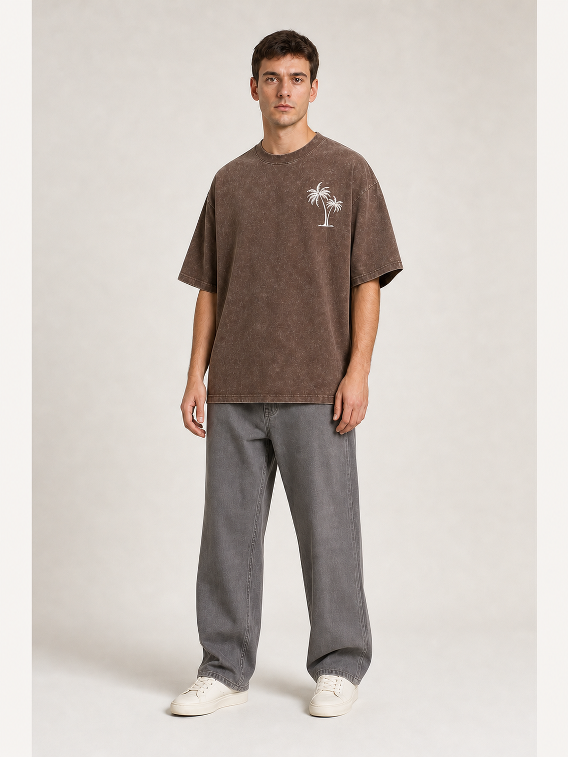 Men's washed cocoa palm graphic oversized T-shirt