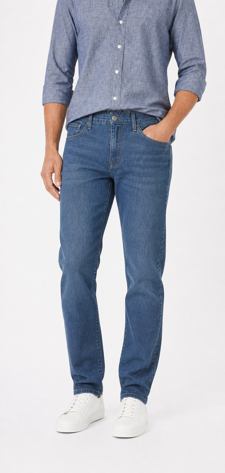 Men's medium indigo regular tapered jeans