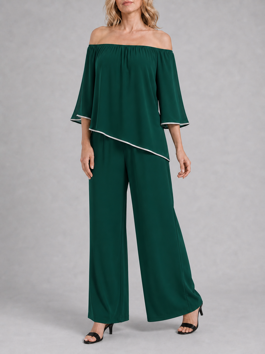 Women's emerald off-shoulder wide-leg two-piece set
