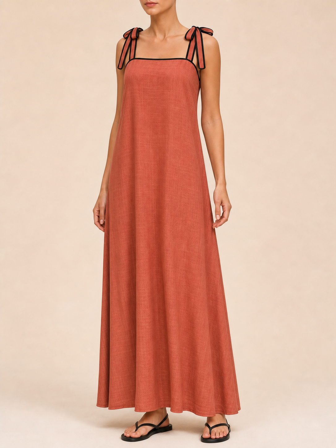 Women's tie-shoulder maxi dress in terracotta