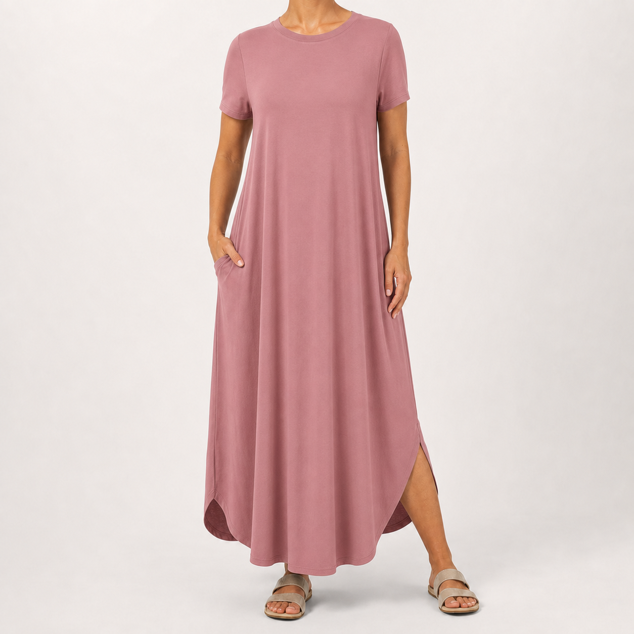 Dusty rose women's relaxed pocket maxi dress