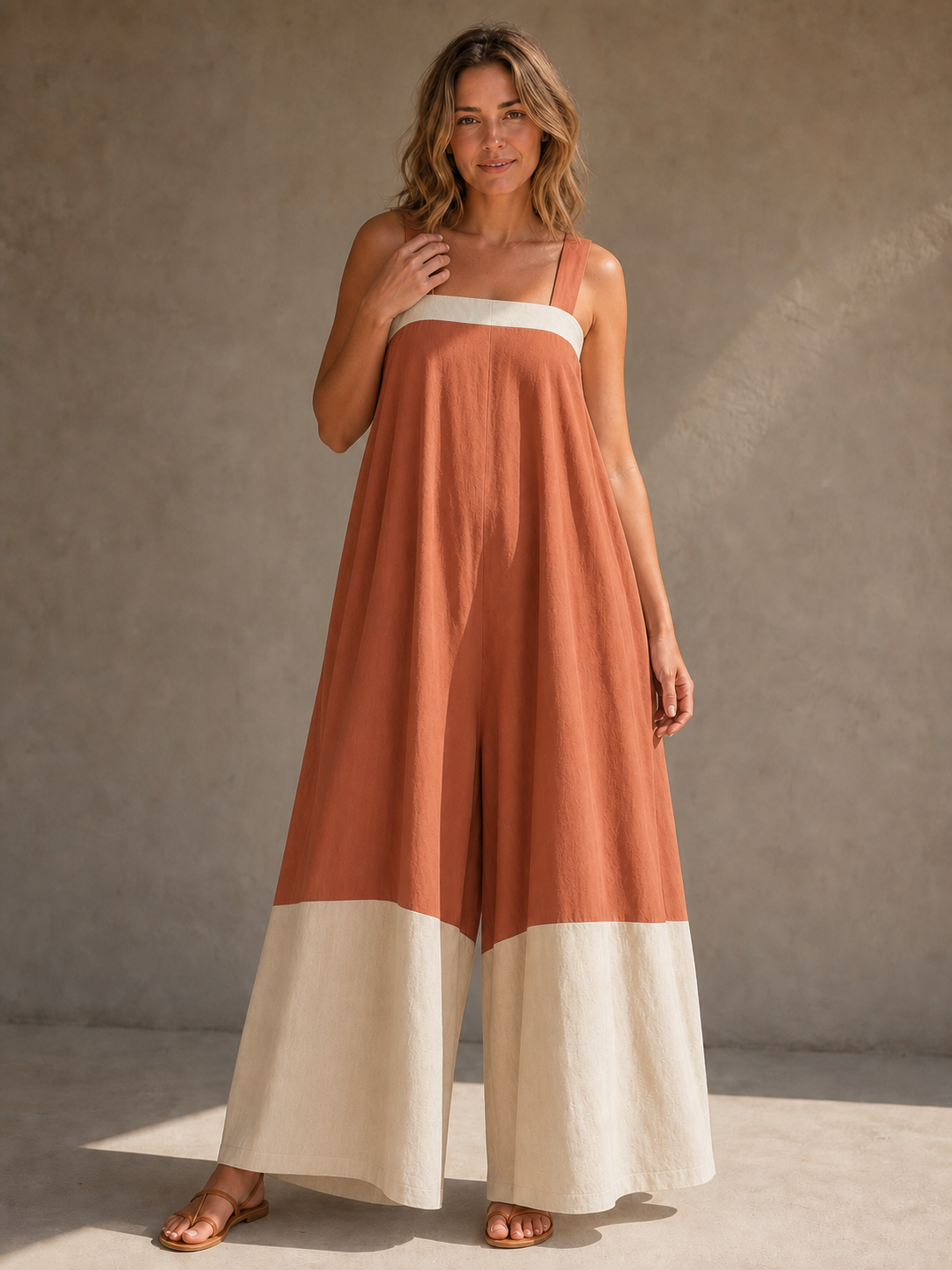 Women's terracotta and oat wide-leg jumpsuit
