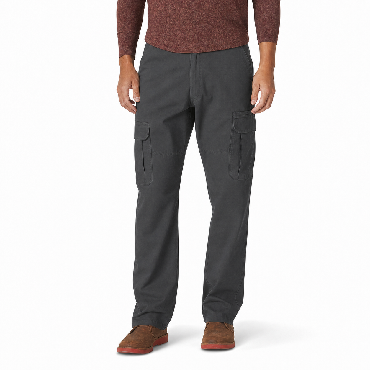 Charcoal gray men's relaxed straight cargo pants