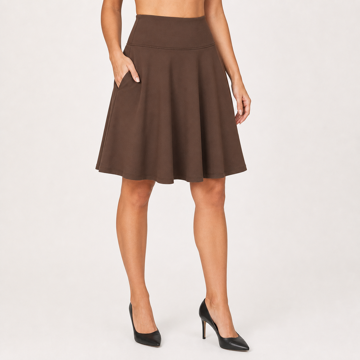 Cocoa brown high-waist pocket skater skirt
