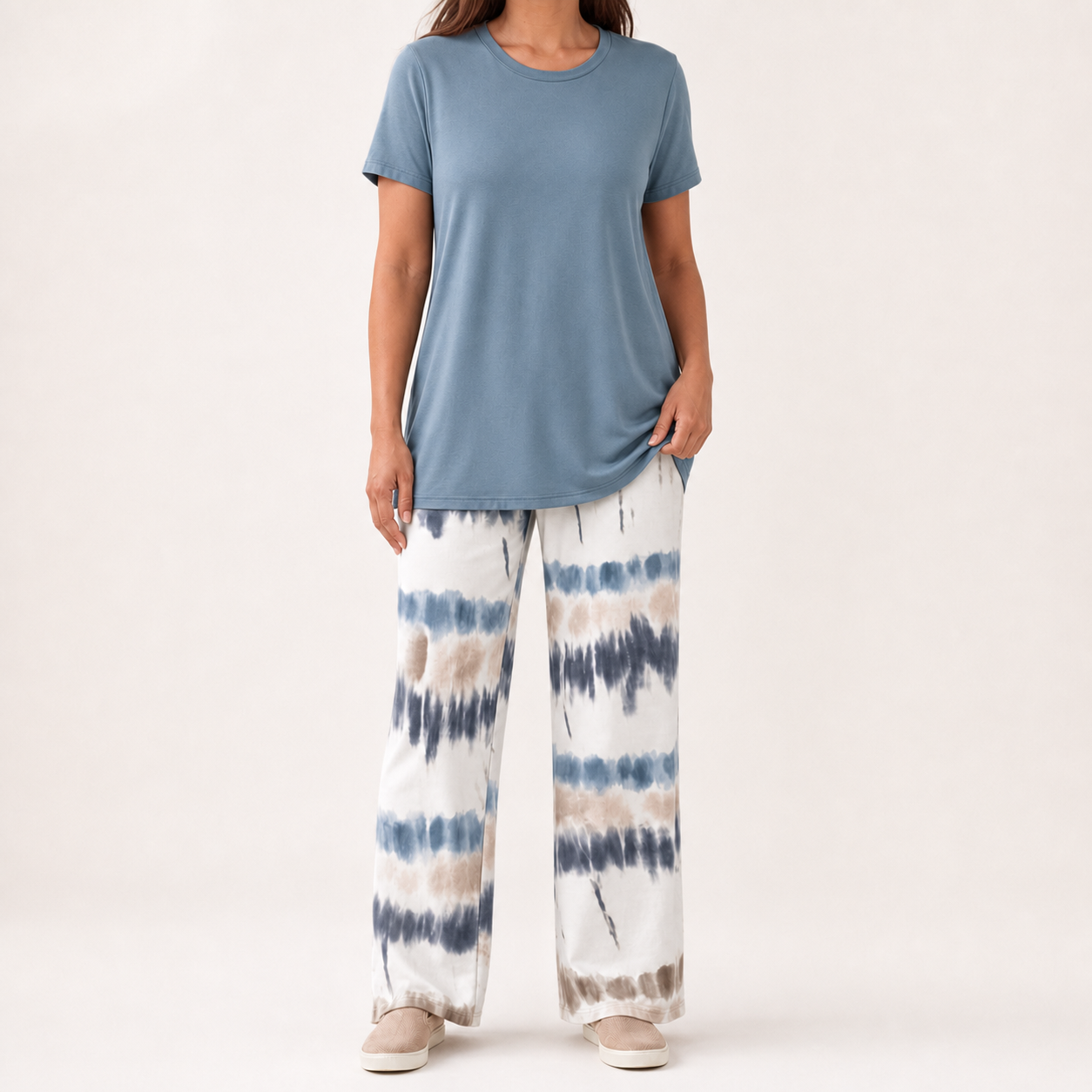 Dusty blue women's tie dye pants lounge set