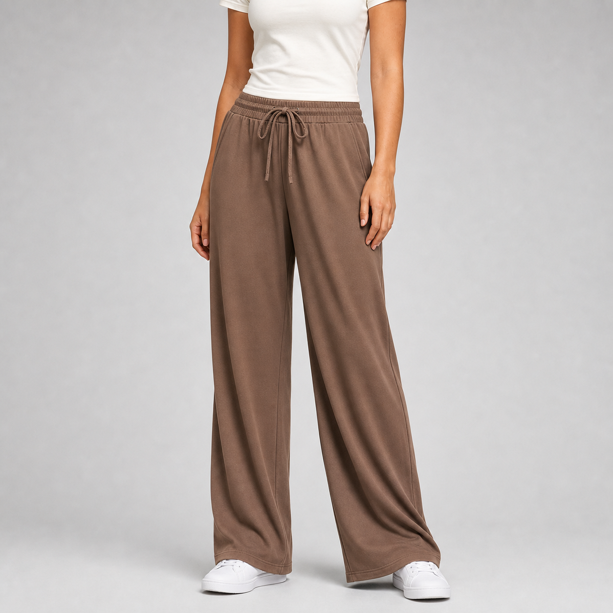 Mocha brown women's drawstring wide-leg pants